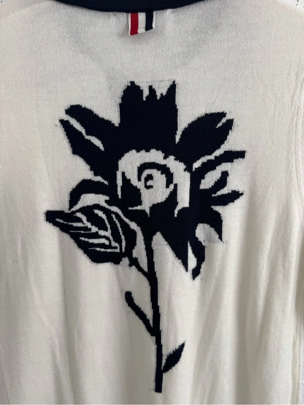 Thom Browne Flower Icon Intarsia Cotton Knit Preppy Polo White Navy 4 Bar Top XS - Picture 8 of 9